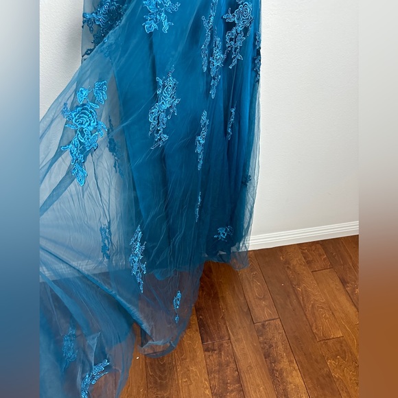 NEW LA FEMME Evening Mother of the Bride Teal A-Line Dress Women 6 Evening Gown. - Picture 6 of 9